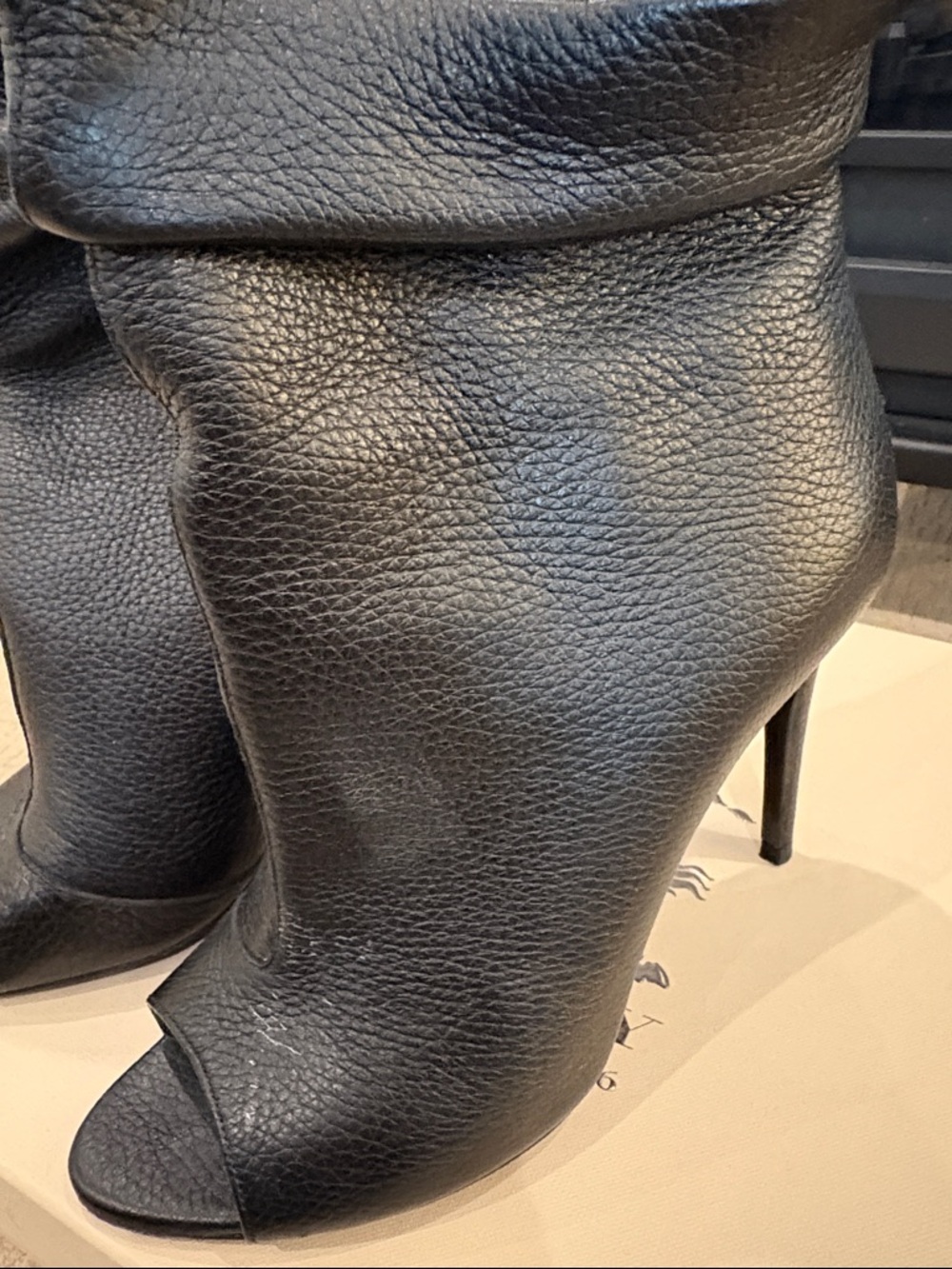 Burberry Black Leather Peep-Toe Stiletto Booties - Picture 5 of 8
